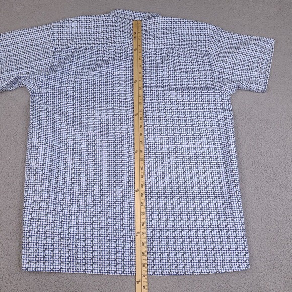 Address Unknown Shirt Mens XL White Blue Geometric Print Short Sleeve Button Up - Picture 10 of 12